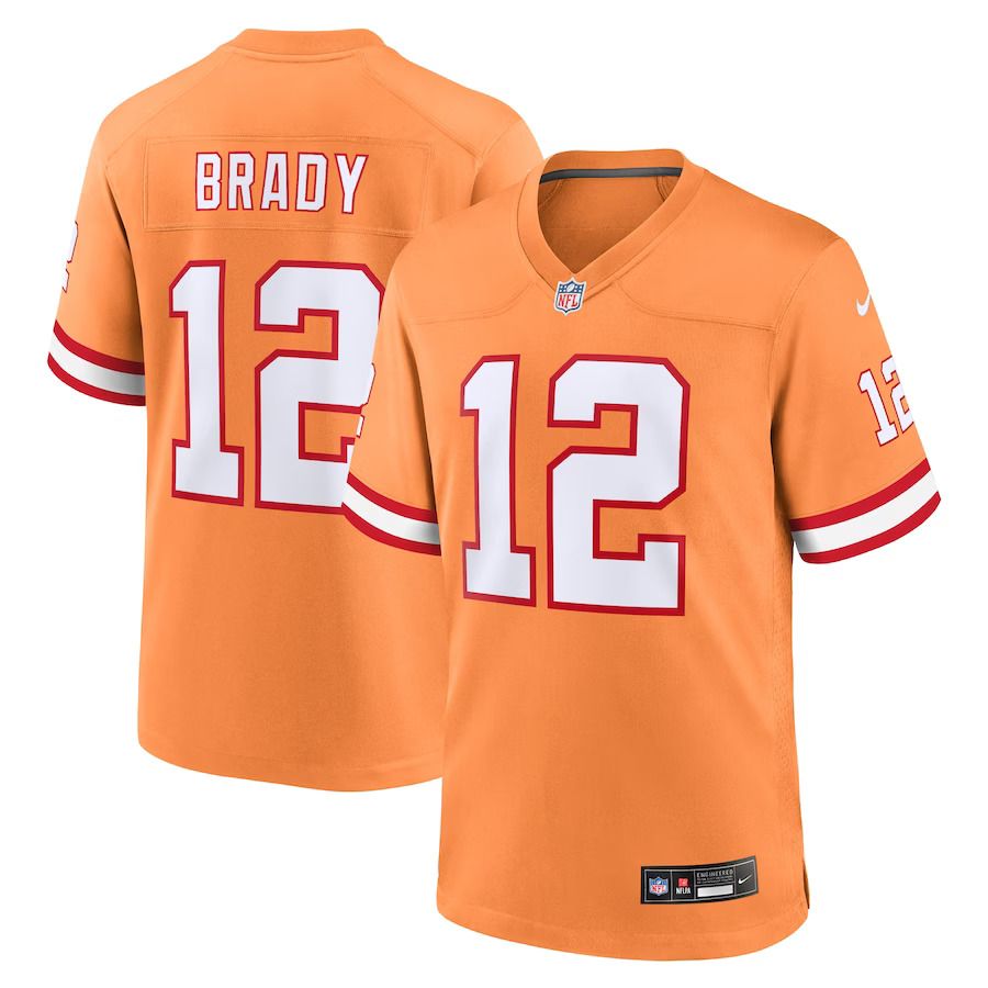 Men Tampa Bay Buccaneers #12 Tom Brady Nike Orange Throwback Game NFL Jersey->tampa bay buccaneers->NFL Jersey